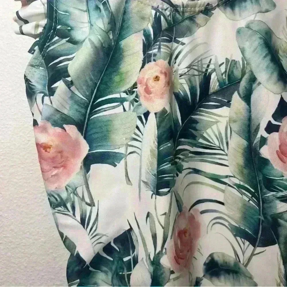 Cinnamon Girl Girls Hawaiian Floral Ruffled Sleeve Swimsuit Size 6